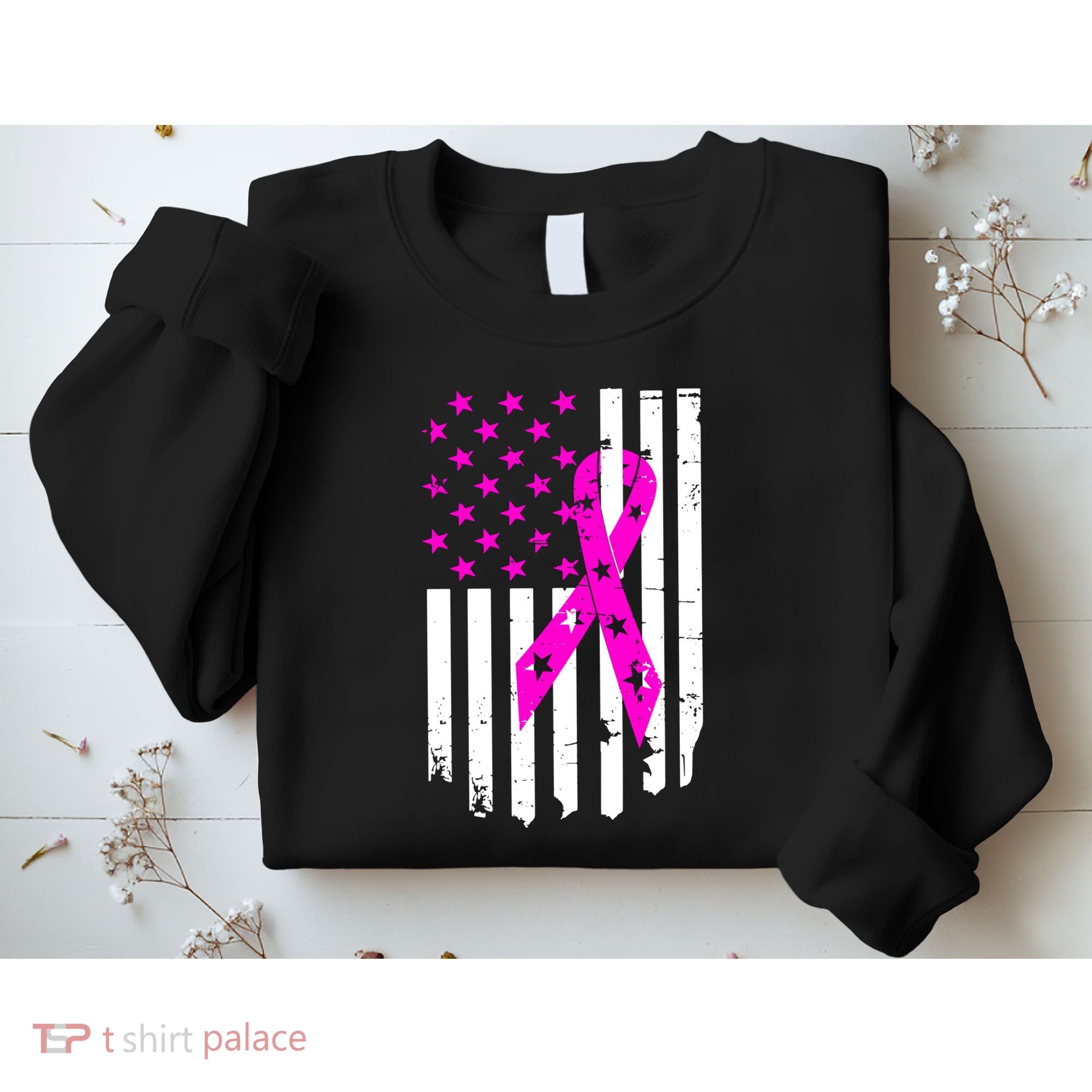Breast Cancer Awareness Ribbon American Flag Sweatshirt