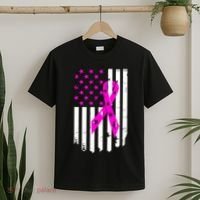 Breast Cancer Awareness Ribbon American Flag T-Shirt thumb 2