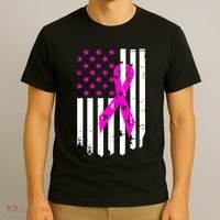 Breast Cancer Awareness Ribbon American Flag T-Shirt thumb 3