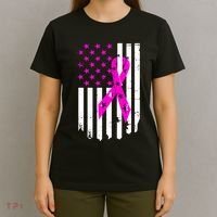 Breast Cancer Awareness Ribbon American Flag T-Shirt thumb 4