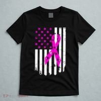 Breast Cancer Awareness Ribbon American Flag T-Shirt thumb 5