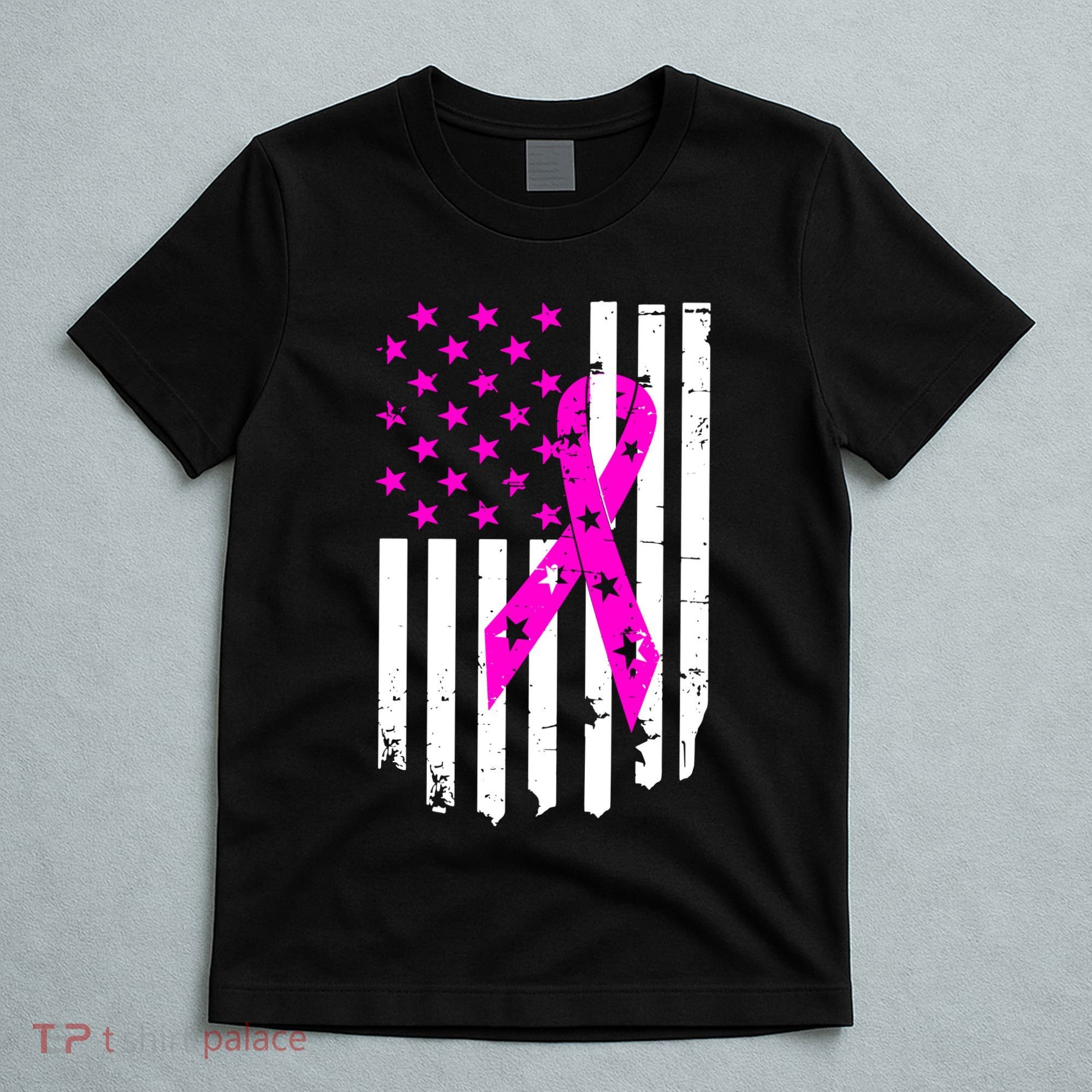 Breast Cancer Awareness Ribbon American Flag T-Shirt