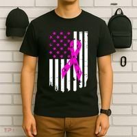 Breast Cancer Awareness Ribbon American Flag T-Shirt thumb 6