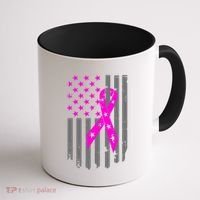 Breast Cancer Awareness Ribbon American Flag Coffee Mug thumb 1