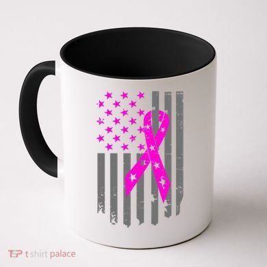 Breast Cancer Awareness Ribbon American Flag Coffee Mug