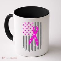 Breast Cancer Awareness Ribbon American Flag Coffee Mug thumb 0