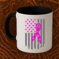 Breast Cancer Awareness Ribbon American Flag Coffee Mug thumb 2