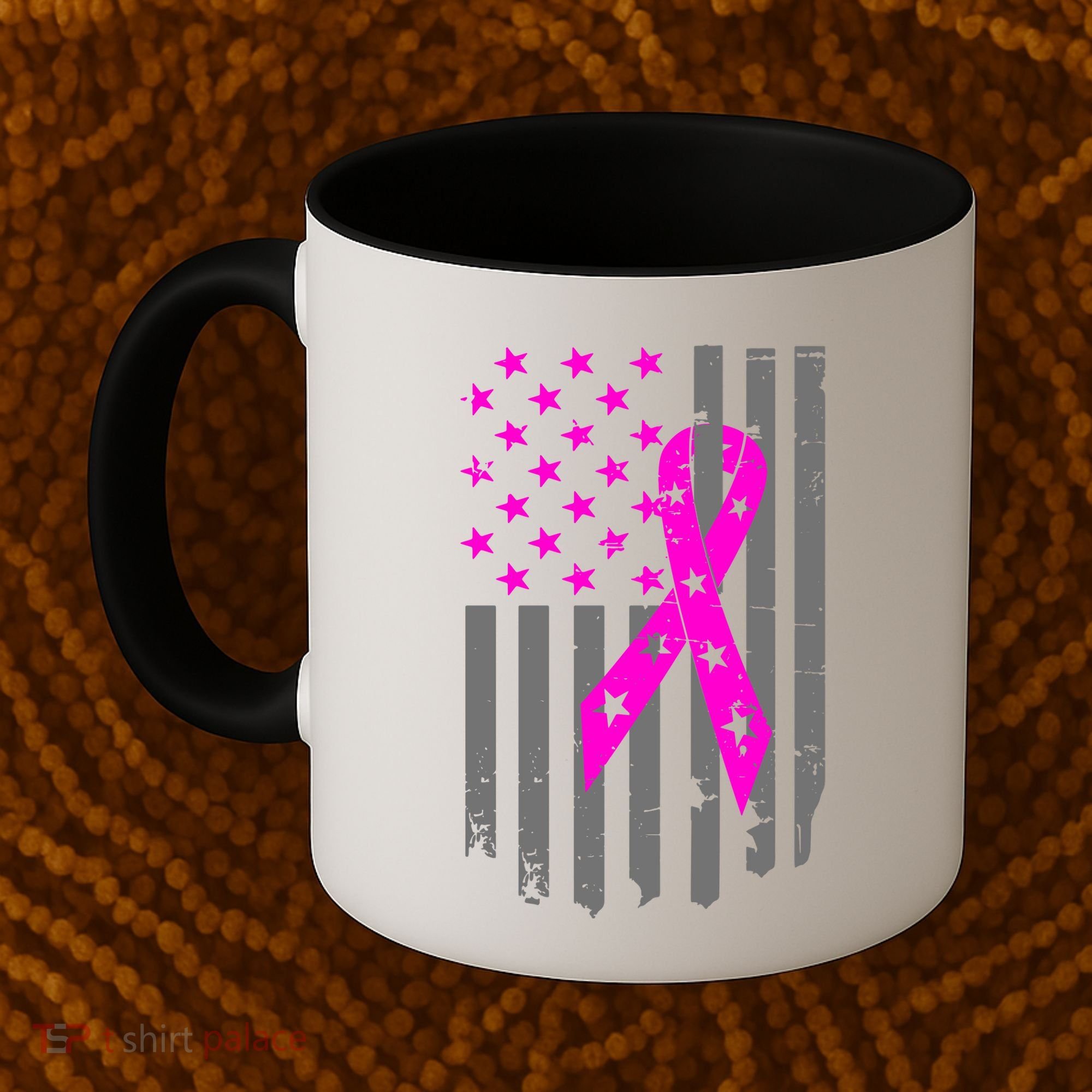 Breast Cancer Awareness Ribbon American Flag Coffee Mug
