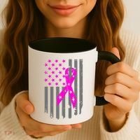 Breast Cancer Awareness Ribbon American Flag Coffee Mug thumb 3