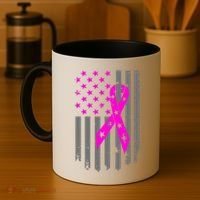 Breast Cancer Awareness Ribbon American Flag Coffee Mug thumb 4