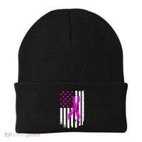 Breast Cancer Awareness Ribbon American Flag Beanie thumb 0