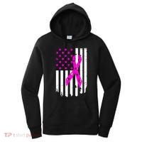 Breast Cancer Awareness Ribbon American Flag Women's Hoodie thumb 0