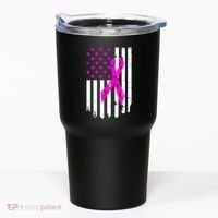 Breast Cancer Awareness Ribbon American Flag Tumbler thumb 0