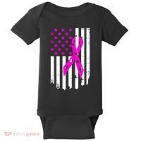 Breast Cancer Awareness Ribbon American Flag Baby Bodysuit thumb 0