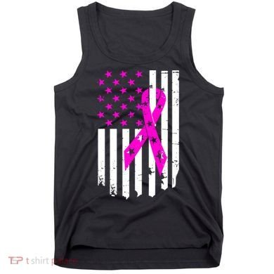 Breast Cancer Awareness Ribbon American Flag Tank Top