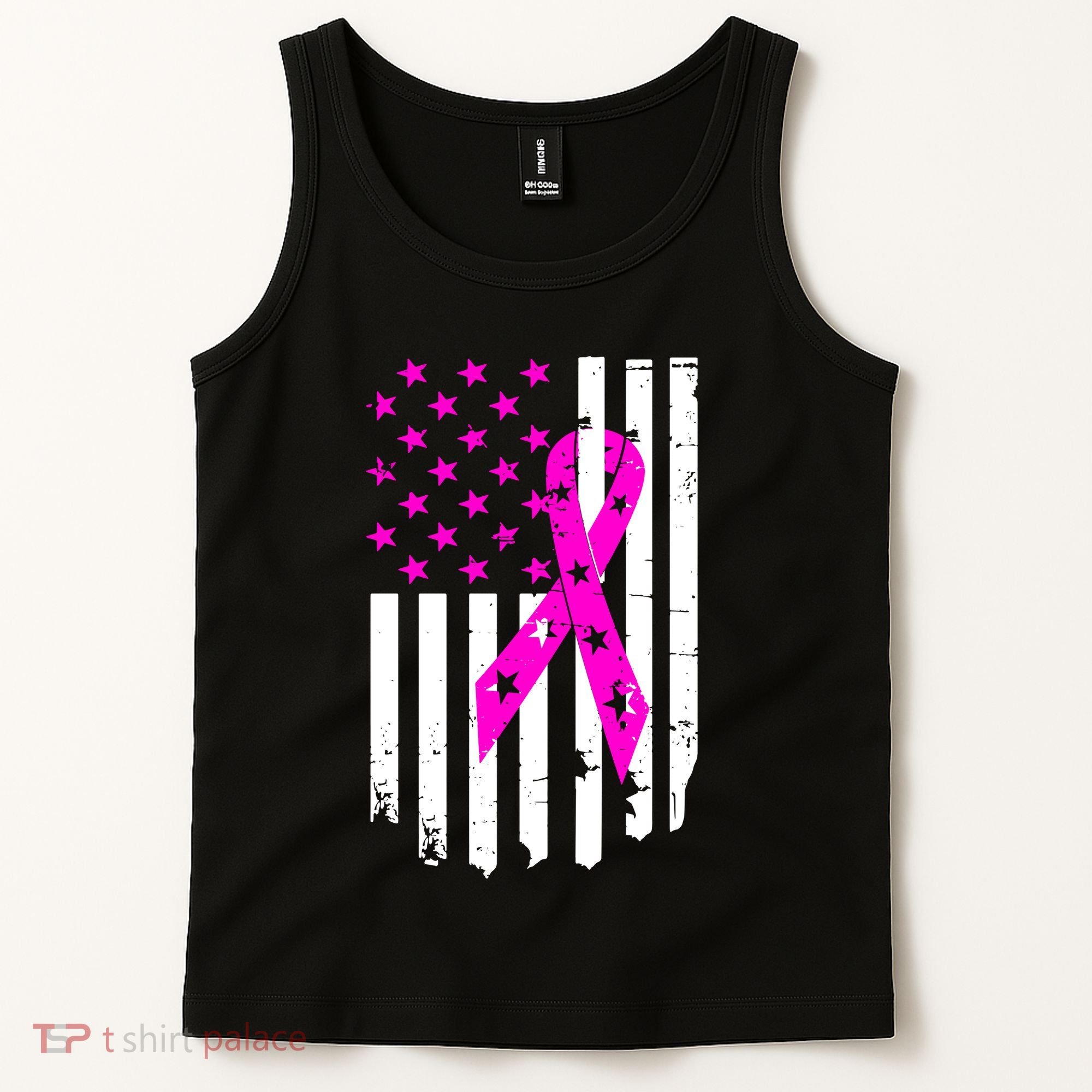 Breast Cancer Awareness Ribbon American Flag Tank Top