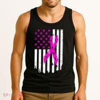 Breast Cancer Awareness Ribbon American Flag Tank Top thumb 3