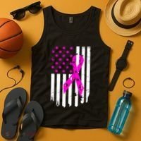 Breast Cancer Awareness Ribbon American Flag Tank Top thumb 4