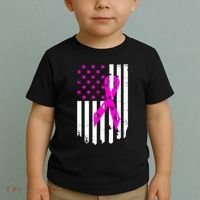 Breast Cancer Awareness Ribbon American Flag Toddler T-Shirt thumb 2