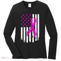 Breast Cancer Awareness Ribbon American Flag Women's Long Sleeve Shirt thumb 0
