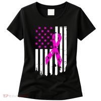 Breast Cancer Awareness Ribbon American Flag Women's T-Shirt thumb 0