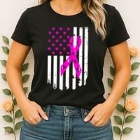 Breast Cancer Awareness Ribbon American Flag Women's T-Shirt thumb 2