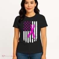 Breast Cancer Awareness Ribbon American Flag Women's T-Shirt thumb 4