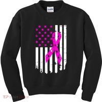 Breast Cancer Awareness Ribbon American Flag Kids Sweatshirt thumb 0