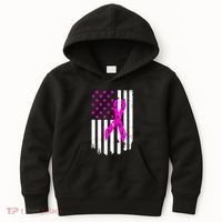 Breast Cancer Awareness Ribbon American Flag Kids Hoodie thumb 0