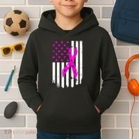 Breast Cancer Awareness Ribbon American Flag Kids Hoodie thumb 2