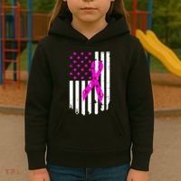 Breast Cancer Awareness Ribbon American Flag Kids Hoodie thumb 3
