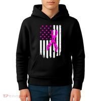 Breast Cancer Awareness Ribbon American Flag Kids Hoodie thumb 4