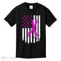 Breast Cancer Awareness Ribbon American Flag Kids T-Shirt thumb 0