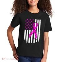 Breast Cancer Awareness Ribbon American Flag Kids T-Shirt thumb 2