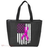 Breast Cancer Awareness Ribbon American Flag Tote Bag thumb 0