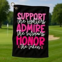 Breast Cancer Awareness Support Admire Honor Ribbon Golf Towel thumb 1