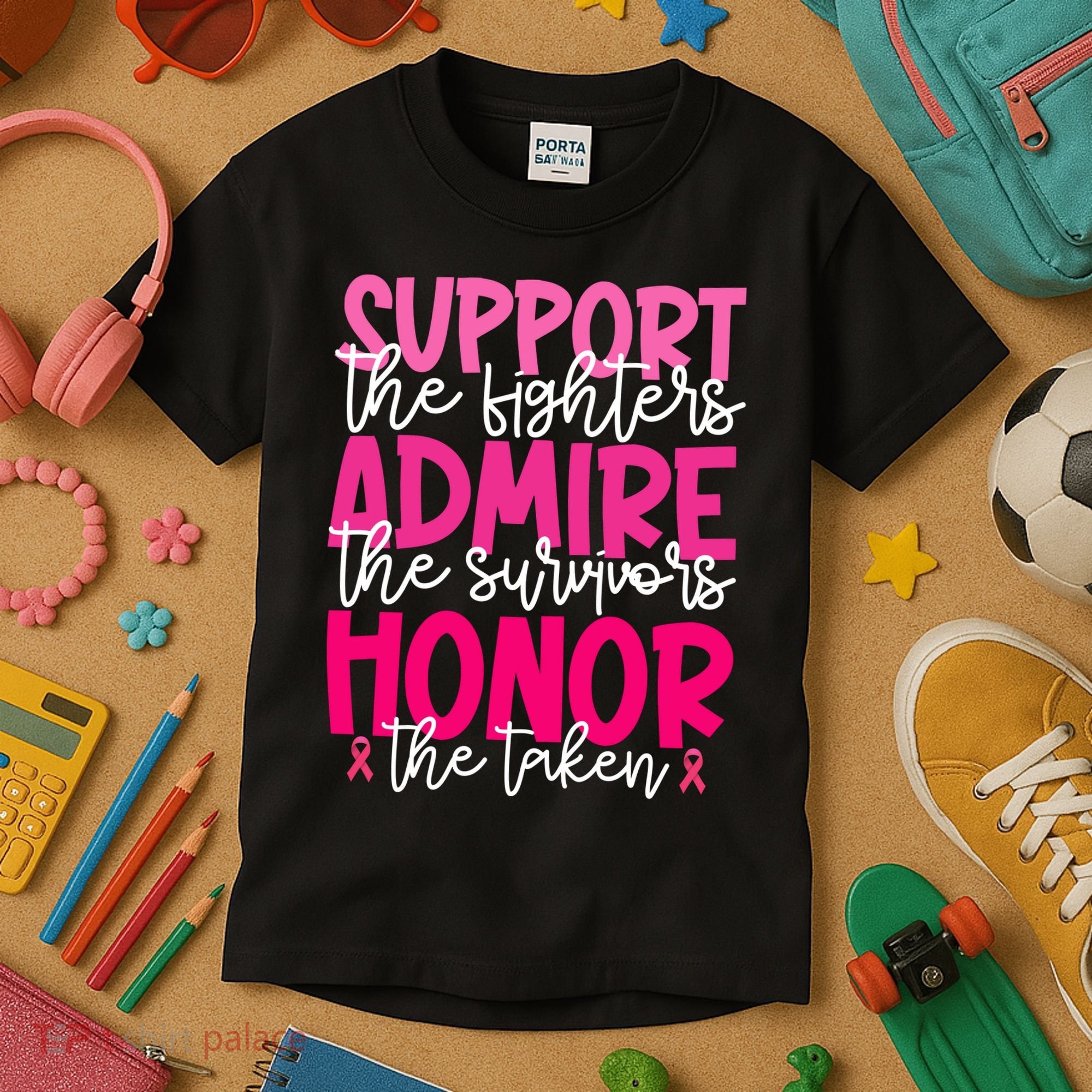 Breast Cancer Awareness Support Admire Honor Ribbon Kids T-Shirt