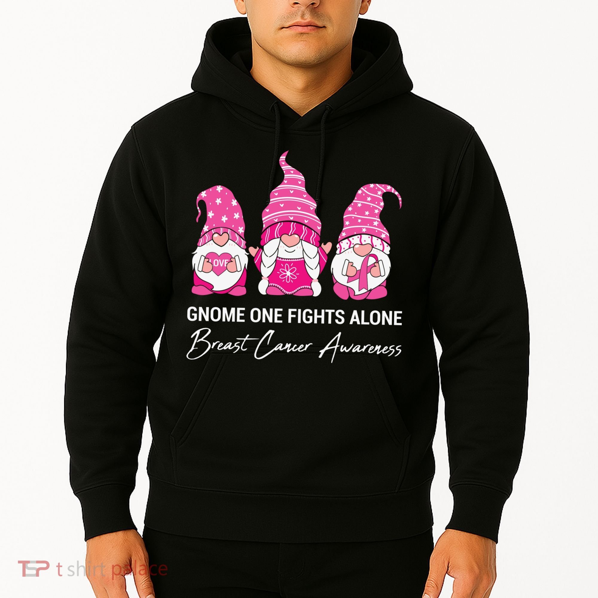 Breast Cancer Awareness Gnome No One Fights Alone Hoodie
