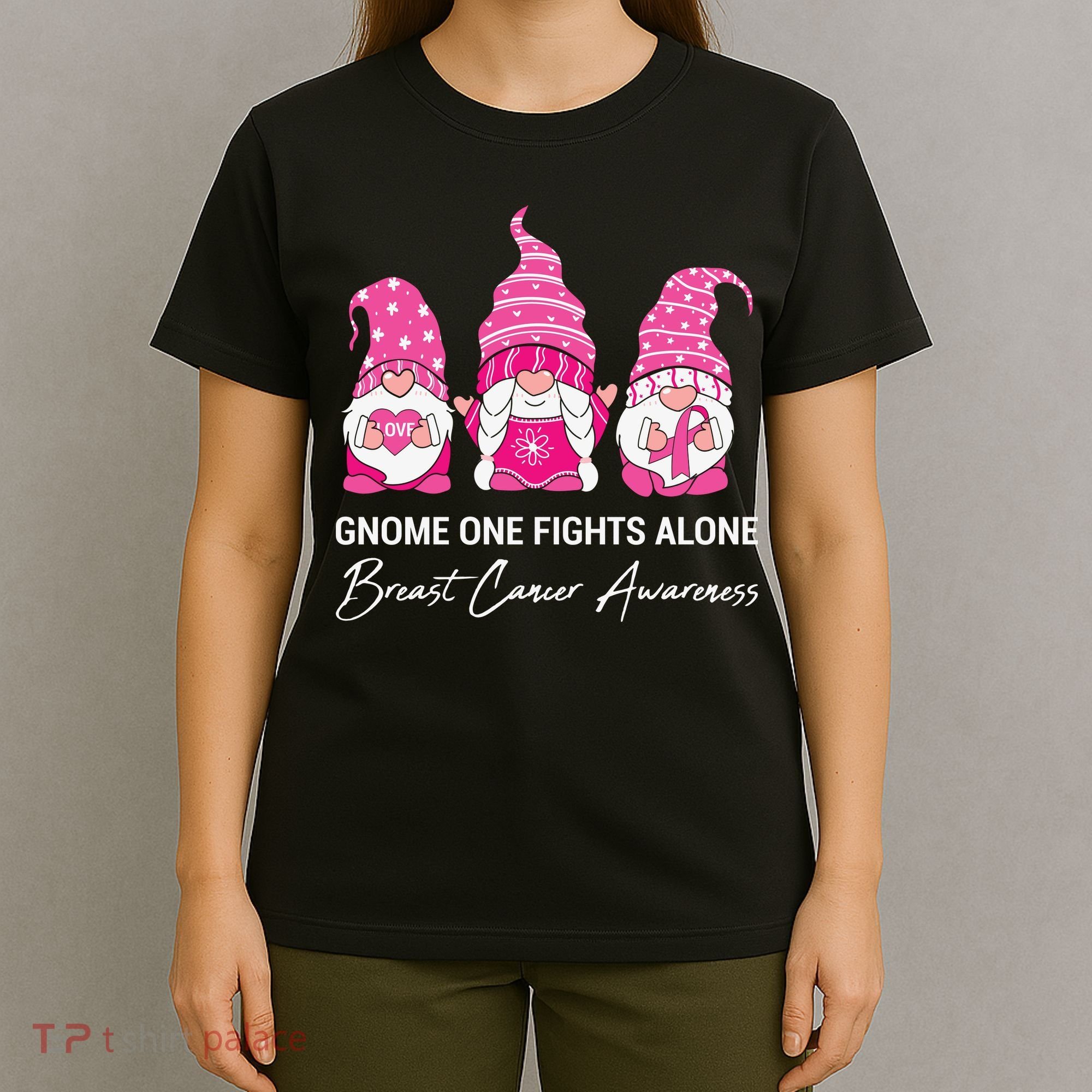 Breast Cancer Awareness Gnome No One Fights Alone T-Shirt