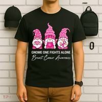 Breast Cancer Awareness Gnome No One Fights Alone T-Shirt thumb 6