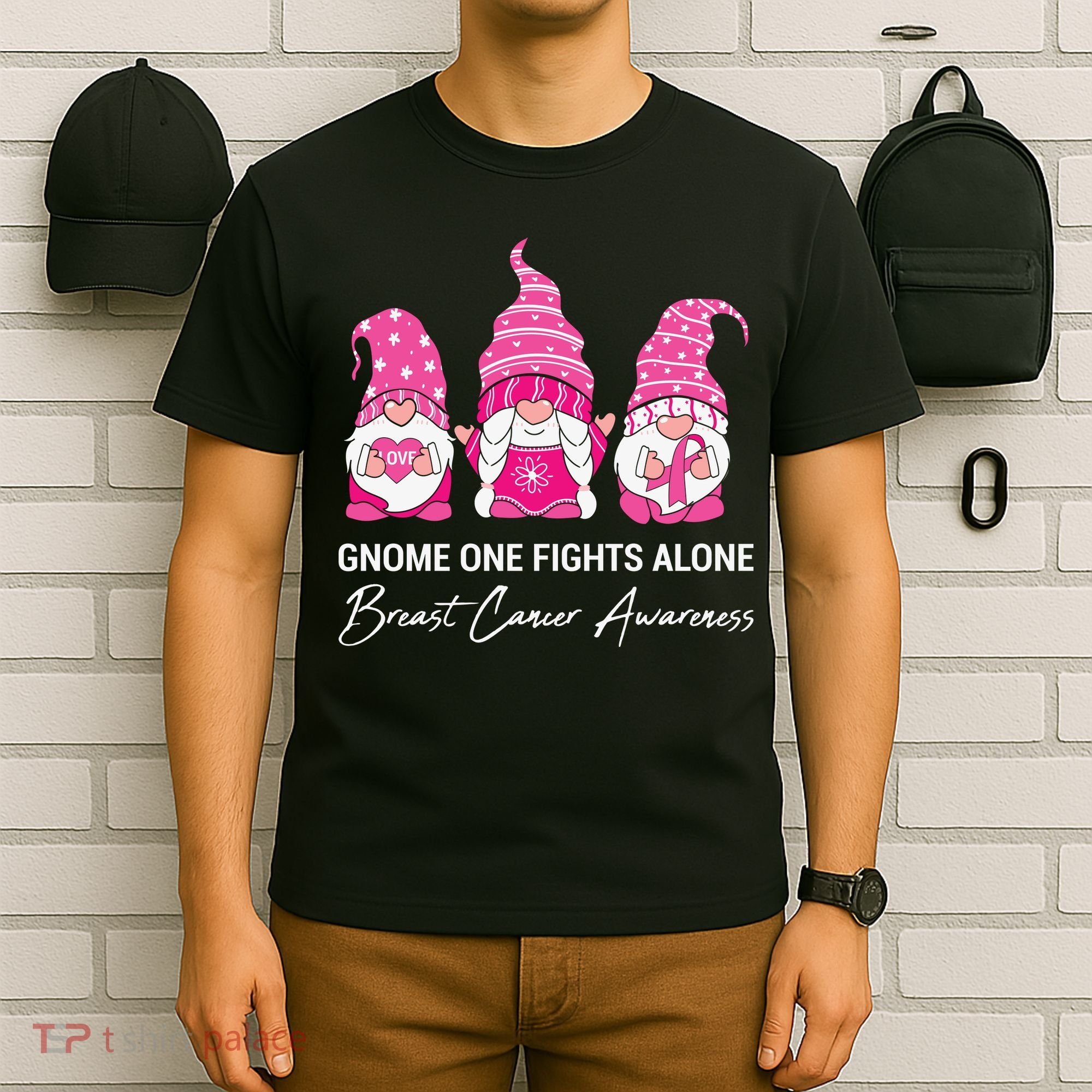 Breast Cancer Awareness Gnome No One Fights Alone T-Shirt