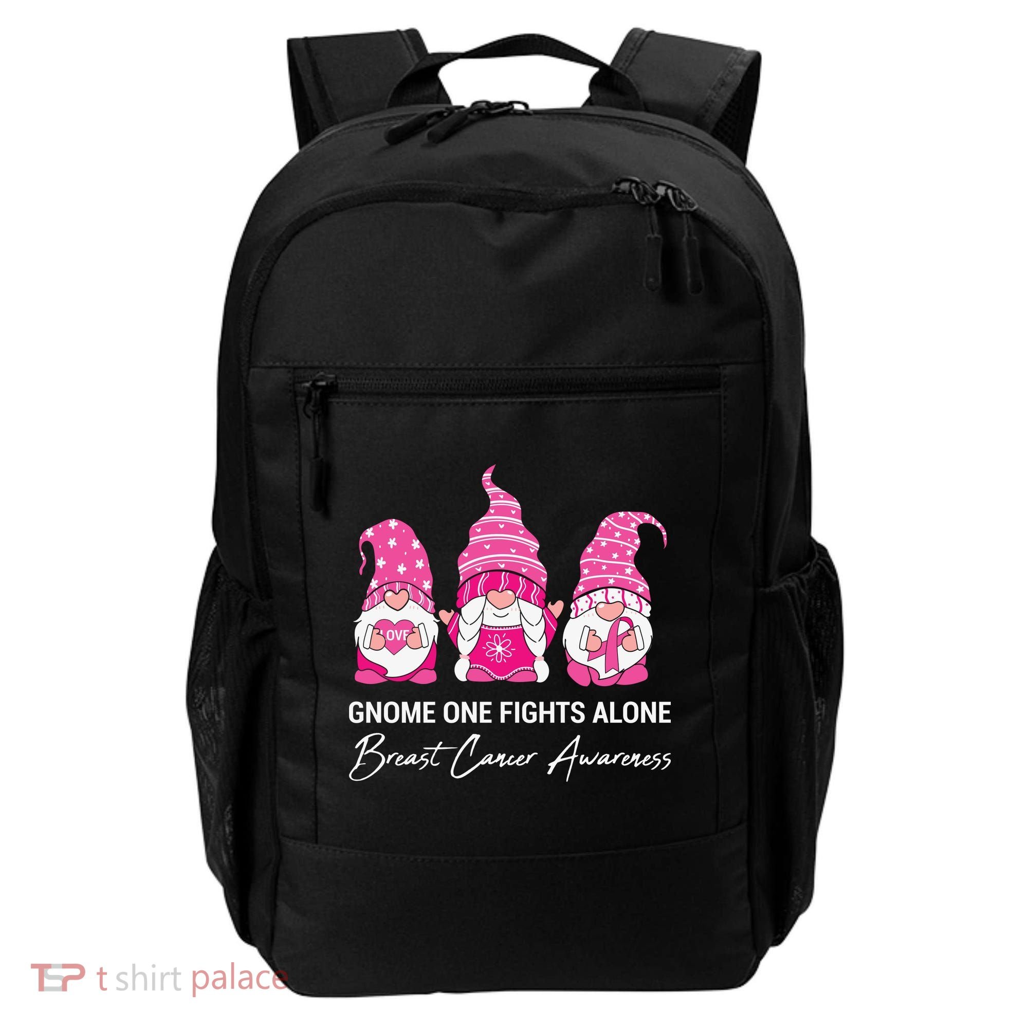 Breast Cancer Awareness Gnome No One Fights Alone Backpack