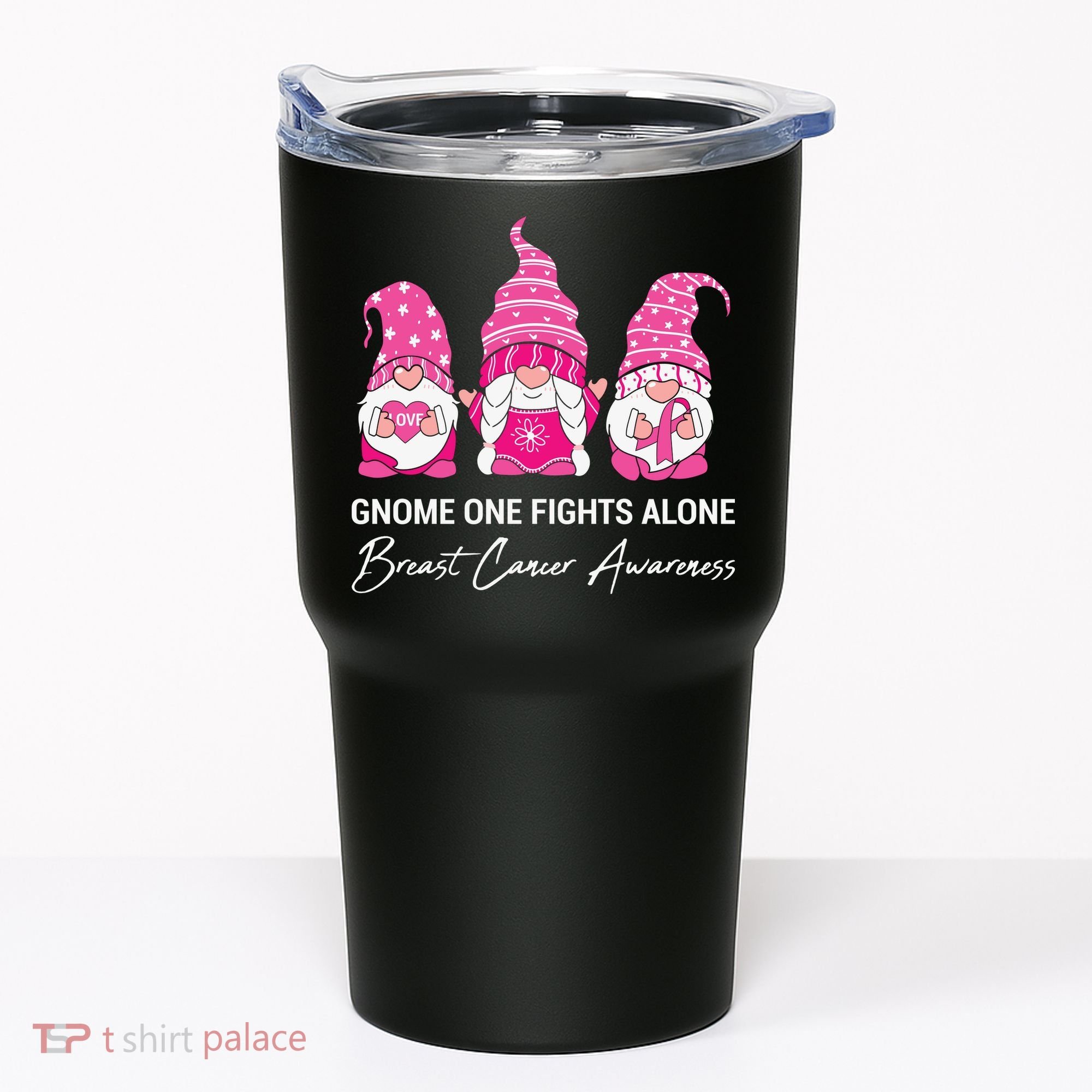 Breast Cancer Awareness Gnome No One Fights Alone Tumbler