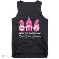 Breast Cancer Awareness Gnome No One Fights Alone Tank Top thumb 0