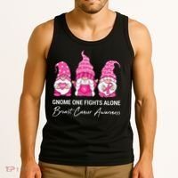 Breast Cancer Awareness Gnome No One Fights Alone Tank Top thumb 3
