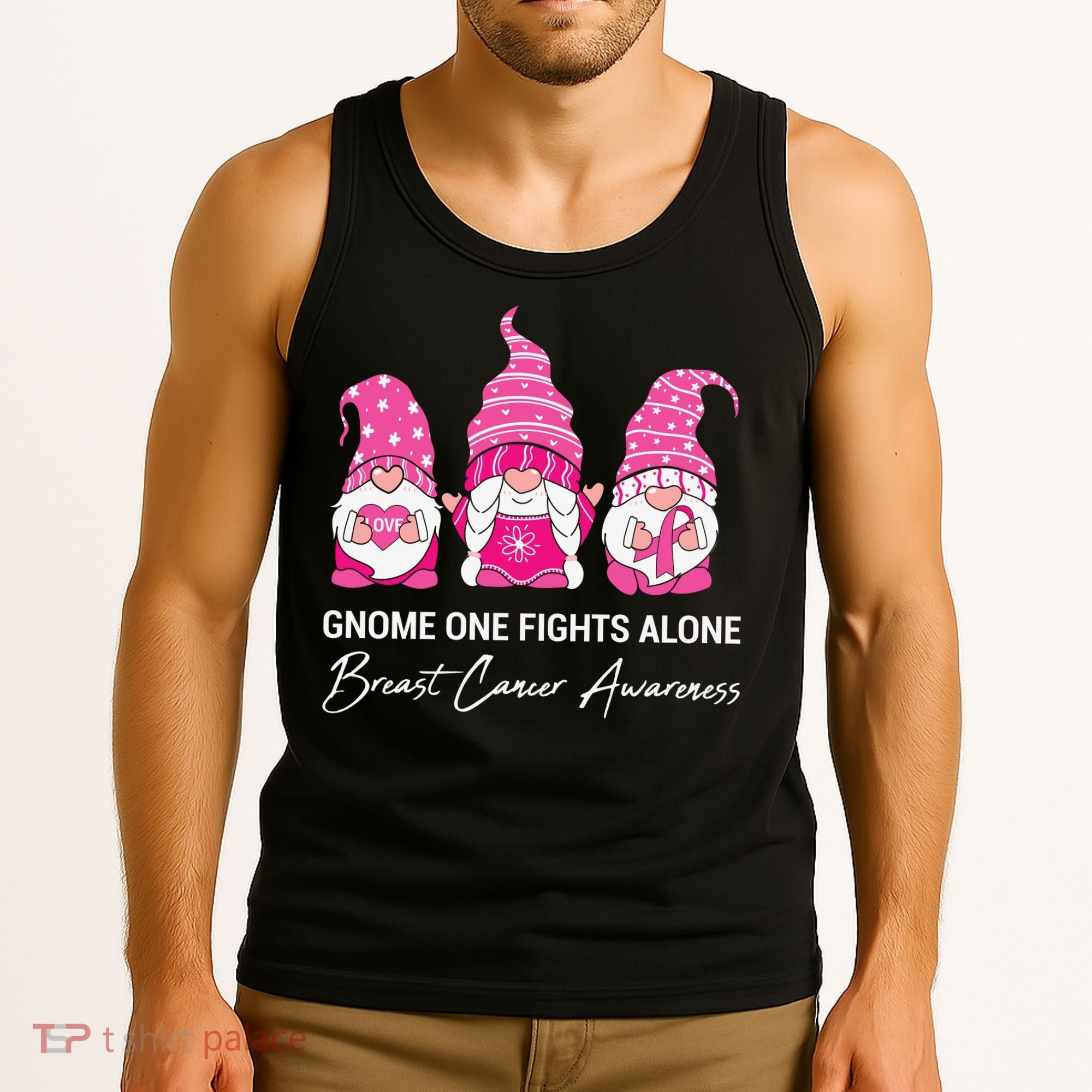 Breast Cancer Awareness Gnome No One Fights Alone Tank Top