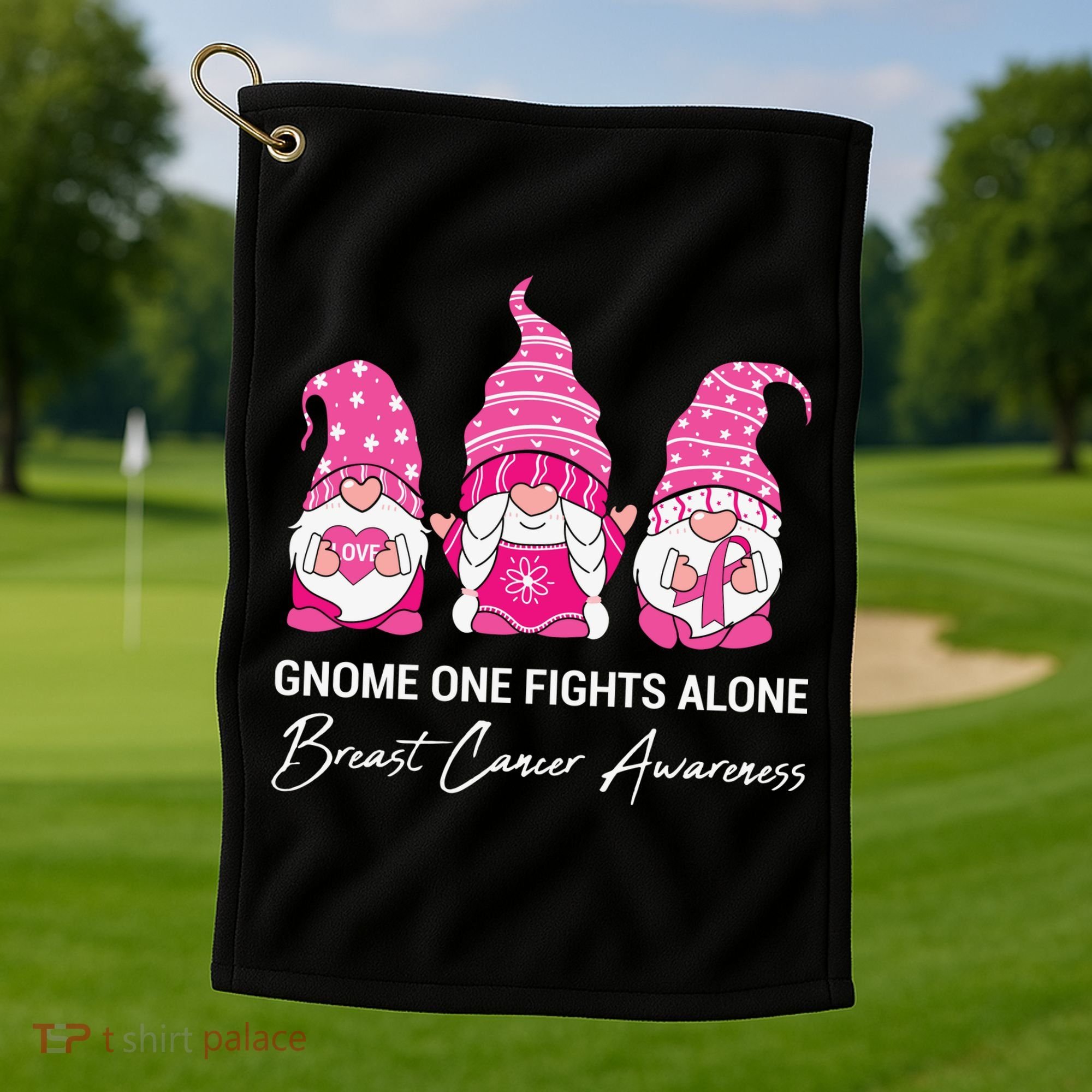 Breast Cancer Awareness Gnome No One Fights Alone Golf Towel