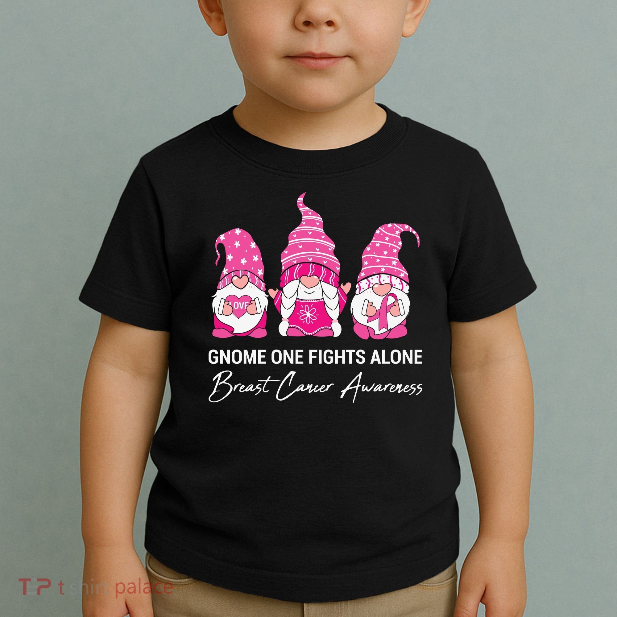 Breast Cancer Awareness Gnome No One Fights Alone Toddler T-Shirt