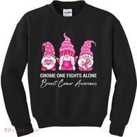 Breast Cancer Awareness Gnome No One Fights Alone Kids Sweatshirt thumb 0
