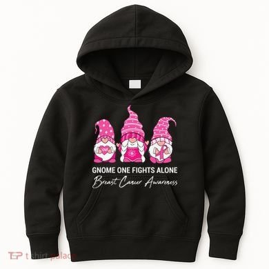 Breast Cancer Awareness Gnome No One Fights Alone Kids Hoodie